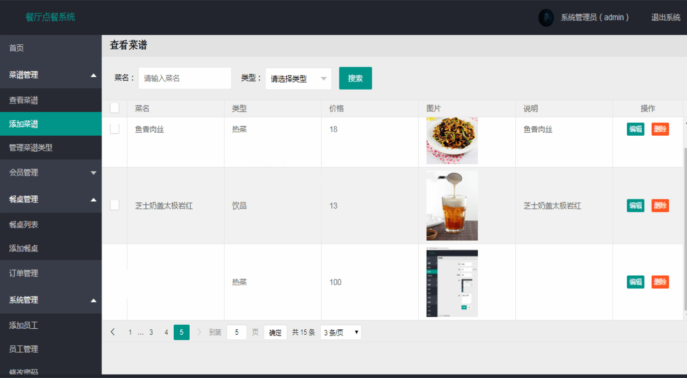 Java餐厅点餐管理系统源码带前后台