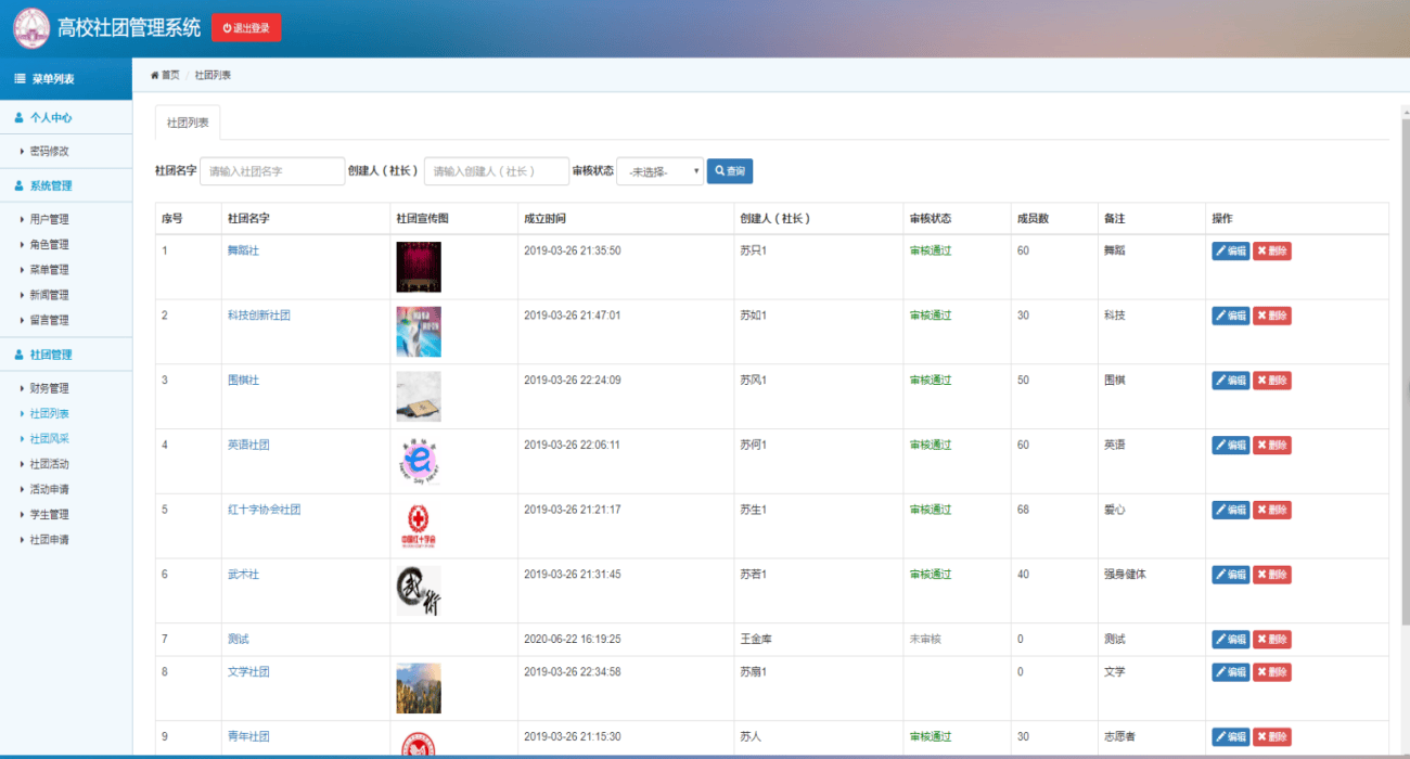 Java高校社团管理系统源码